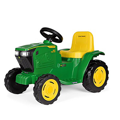 JOHN DEERE<sup>&reg;</sup> Mini Tractor - The John Deere Mini Tractor is the perfect ride-on for little kids and their heavy-duty adventure. A series of LED lights indicates how charged the battery is so you can keep your child's play under control. Accelerator and brake in a single pedal. 6V Rechargeable battery and charger included. 44lb Weight capacity with recommended ages 1.5 to 3 years.